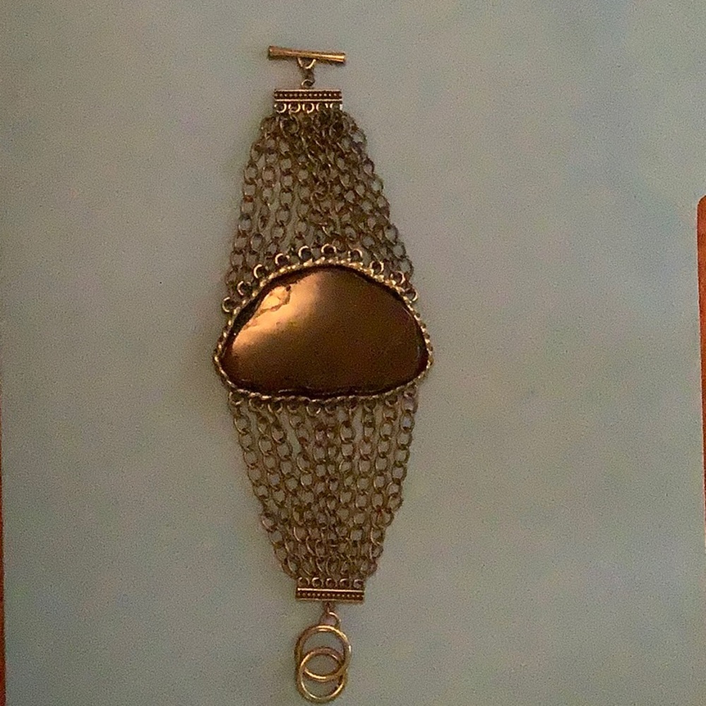 Vintage semi precious center heavy stone cuff bracelet